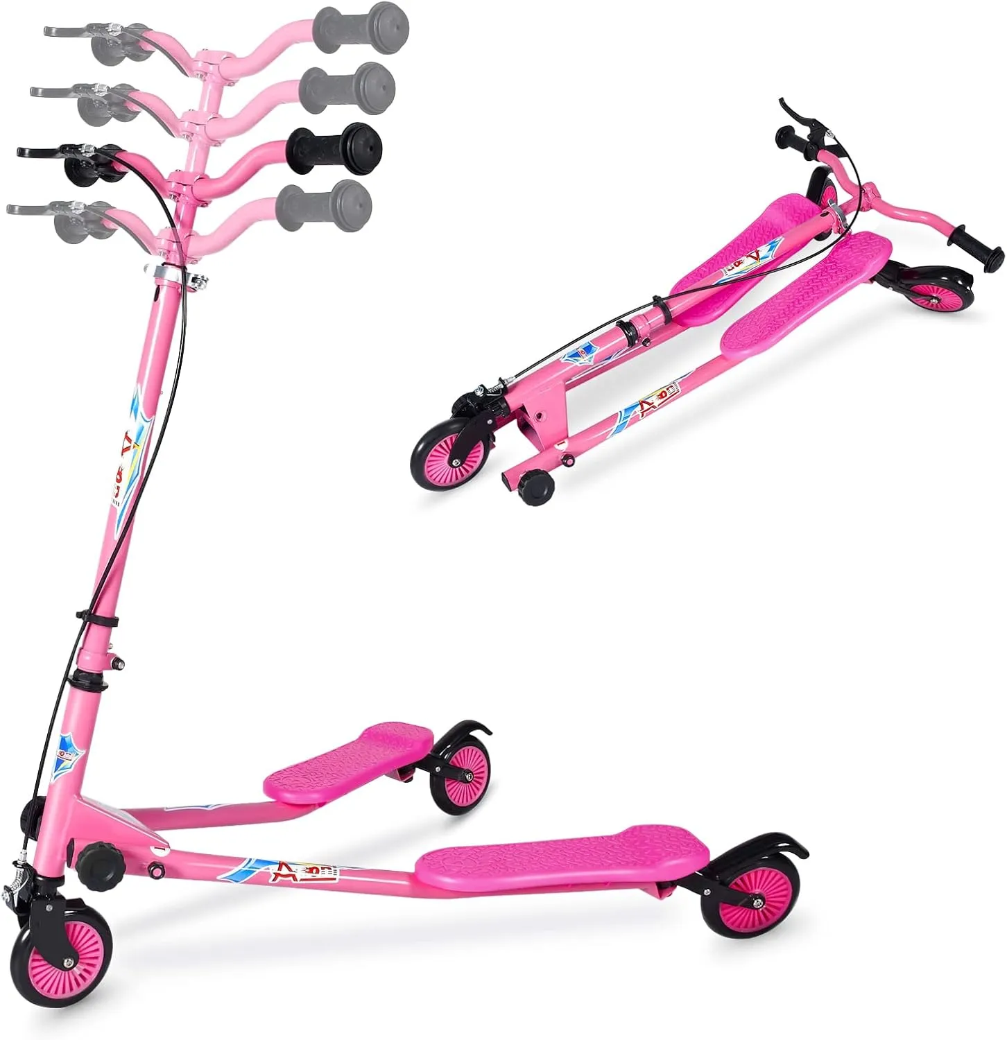 Kids Swing Scooter, 3 Wheels Drifting Scooter/Wiggle Scooters with Adjustable Height & Foldable for Boys/Girl/Ages 5-12 Years