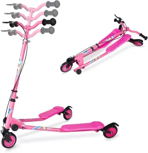 Kids Swing Scooter, 3 Wheels Drifting Scooter/Wiggle Scooters with Adjustable Height & Foldable for Boys/Girl/Ages 5-12 Years