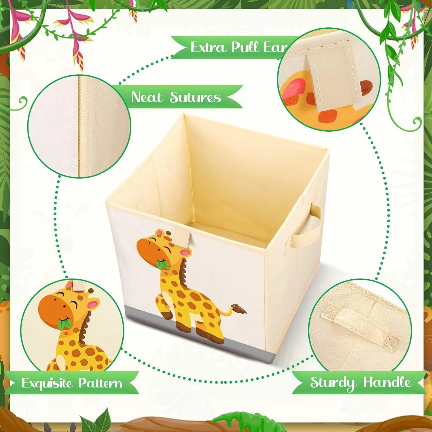 Kigley 6 Pcs Collapsible Cube Storage Bins Kids Foldable Storage Cube Organizer Fabric Toy Box Decorative Kids with Handles for Home Nursery Bedroom, 10.6 x 10.6 Inch(Cute Animal)