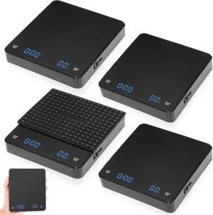 Kingdder 4 Pack Rechargeable Coffee Scale with Timer Auto Tare Timing Portable 2 Kg/0.1g Accurate Digital Kitchen Scale with Silicone Pad for Espresso and Pour Over Coffee Black