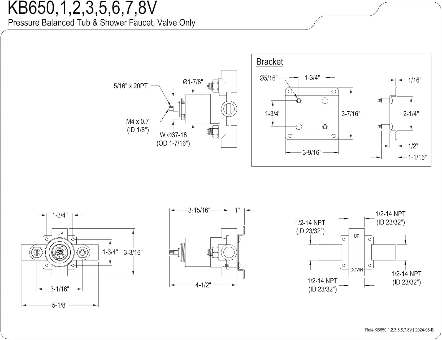 Kingston Brass KB657V Chatham Tub and Shower Valve, Brushed Brass 5.13 x 4.5 x 3.19