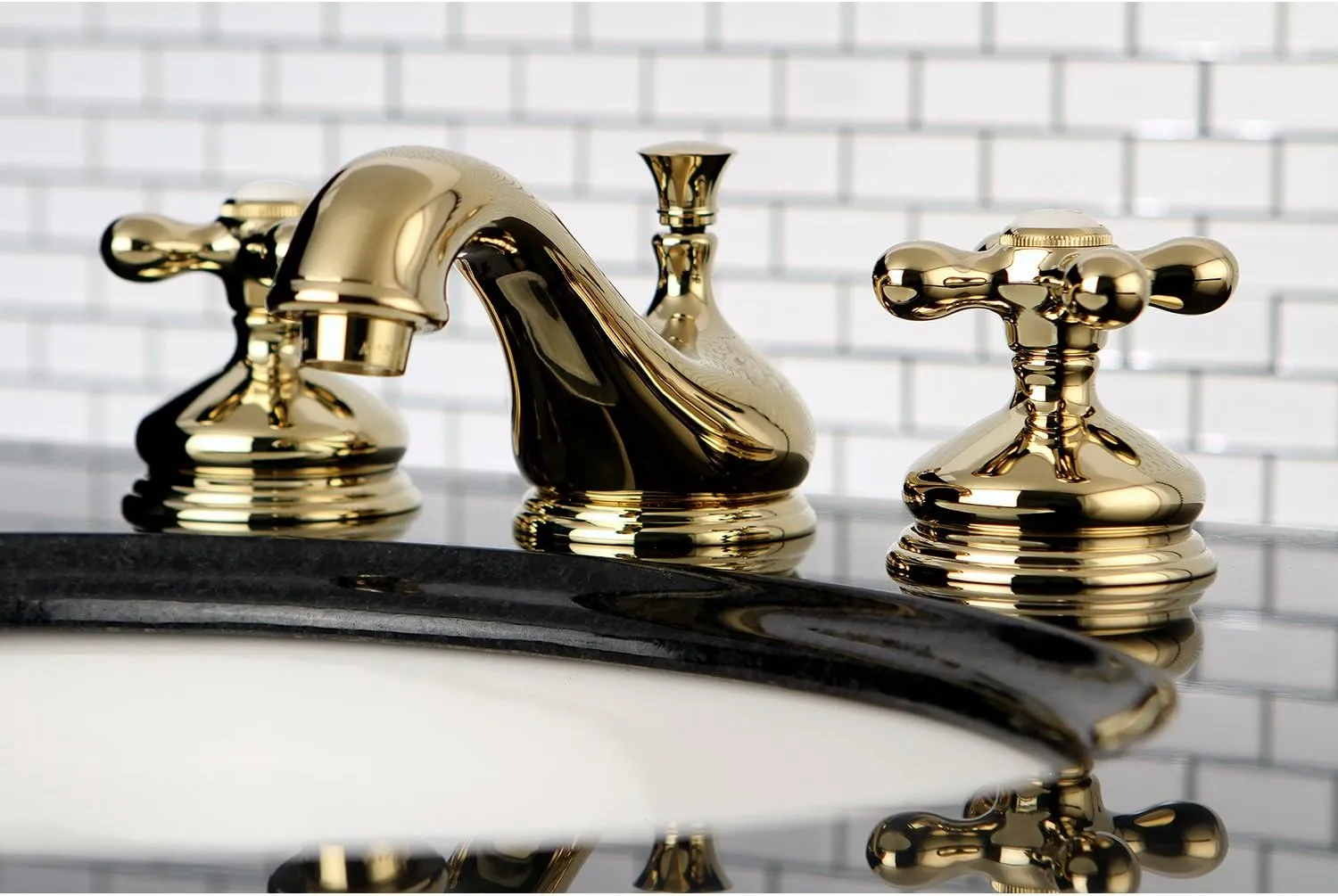 Kingston Brass KS1162AX Heritage Widespread Lavatory Faucet with Metal Cross Handle, Polished Brass,8-Inch Adjustable Center