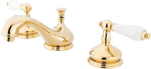 Kingston Brass KS1162PL Heritage Widespread Lavatory Faucet with Porcelain Lever Handle, Polished Brass,8-Inch Adjustable Center