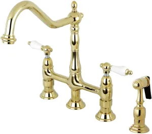 Kingston Brass KS1272PLBS Heritage Kitchen Faucet with Brass Sprayer, 8-3/4-Inch, Polished Brass