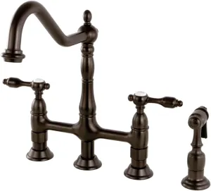 Kingston Brass KS1275TALBS Tudor 8 Inch Center Kitchen Faucet With Brass Sprayer, Oil Rubbed Bronze, 8-3/4 inch in Spout Reach, Oil Rubbed Bronze
