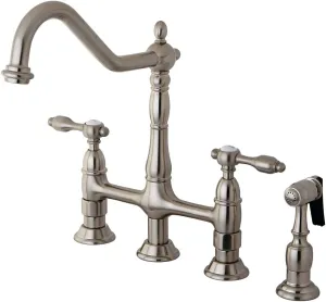 Kingston Brass KS1278TALBS Tudor 8 Inch Center Kitchen Faucet With Brass Sprayer, Brushed Nickel, 8-3/4 inch in Spout Reach, Brushed Nickel