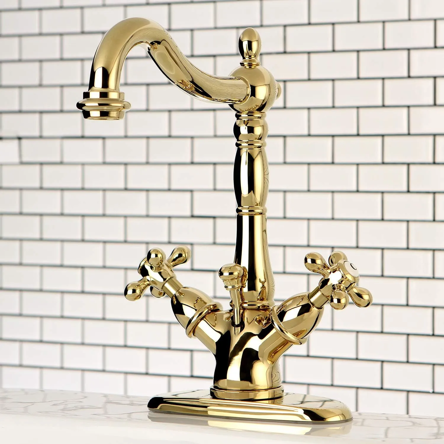 Kingston Brass KS1432AX 4-Inch Centerset Lavatory Faucet with Pop-Up, Polished Brass