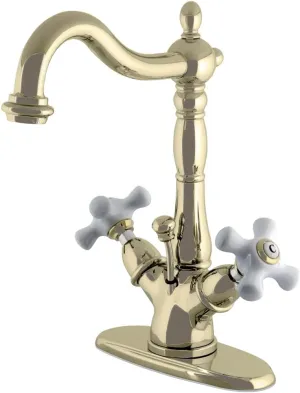 Kingston Brass KS1432PX Heritage Bathroom Faucet, 6-1/2", Polished Brass