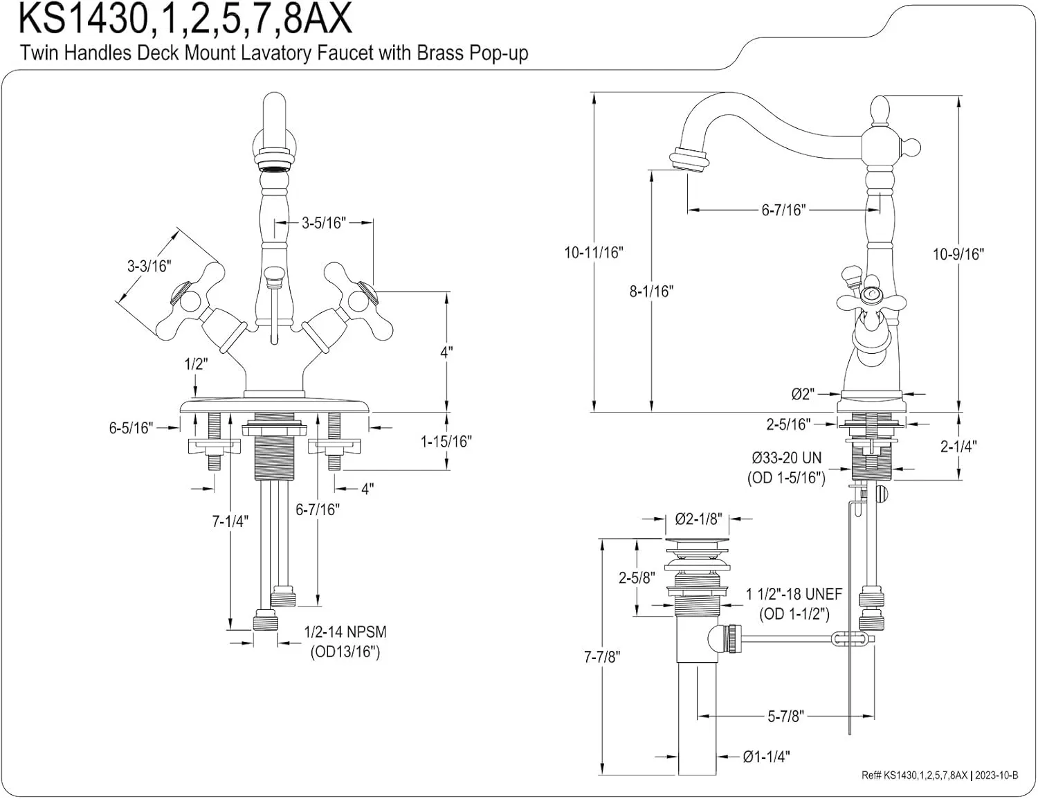 Kingston Brass KS1435AX Heritage Bathroom Faucet, 6-1/2-Inch, Oil Rubbed Bronze