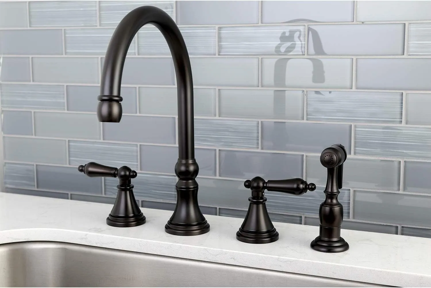 Kingston Brass KS2795ALBS Governor Widespread Kitchen Faucet, 8-1/4" Spout Reach, Oil-Rubbed Bronze