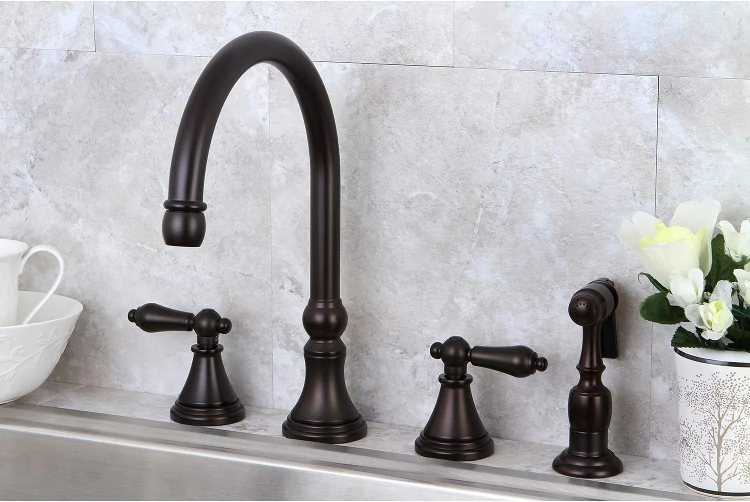 Kingston Brass KS2795ALBS Governor Widespread Kitchen Faucet, 8-1/4" Spout Reach, Oil-Rubbed Bronze