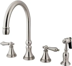 Kingston Brass KS2798ALBS Governor Deck Mount Kitchen Faucet with Brass Sprayer, 8-1/4-Inch, Brushed Nickel