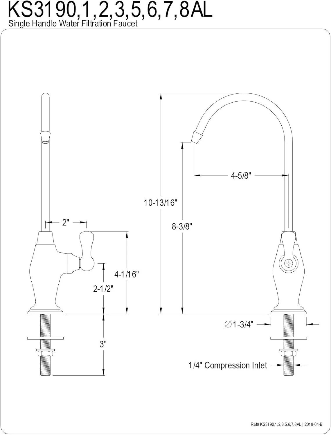 Kingston Brass KS3190AL Ks3190Al Restoration 1/4 Turn Water Filtration Faucet, 4-5/8" In Spout Reach, Matte Black