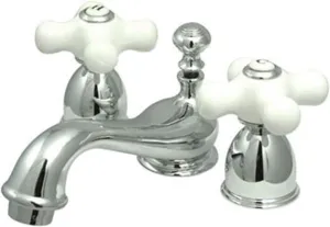 Kingston Brass KS3951PX Restoration Mini Widespread Lavatory Faucet with Porcelain Cross Handle, Polished Chrome,4-Inch Adjustable Center