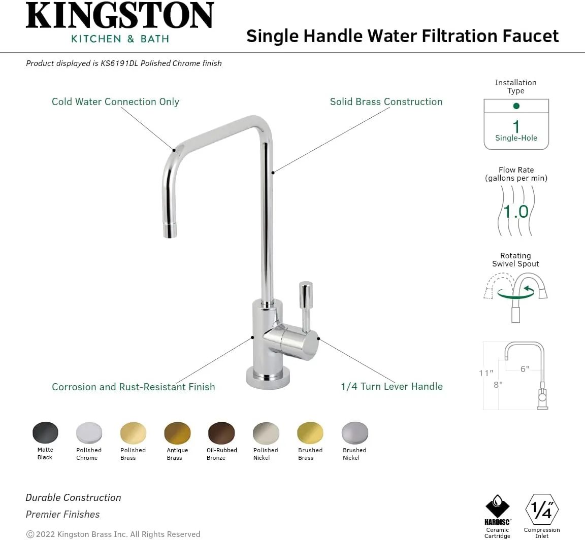 Kingston Brass KS6197DL Concord Single-Handle Water Filtration Faucet, 2" (L) x 5-7/8" (W) x 11-1/16" (H), Brushed Brass