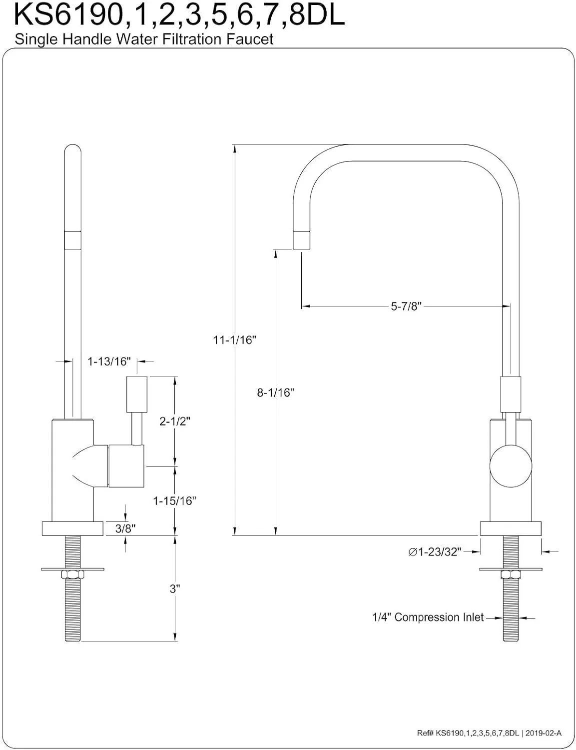 Kingston Brass KS6197DL Concord Single-Handle Water Filtration Faucet, 2" (L) x 5-7/8" (W) x 11-1/16" (H), Brushed Brass
