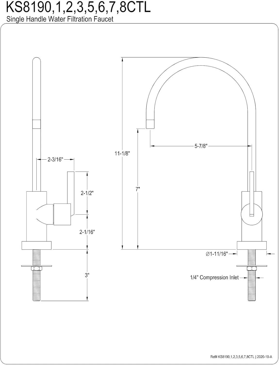 Kingston Brass KS8190CTL Continental Water Filtration Faucet, 5-7/8" in Spout Reach, Matte Black