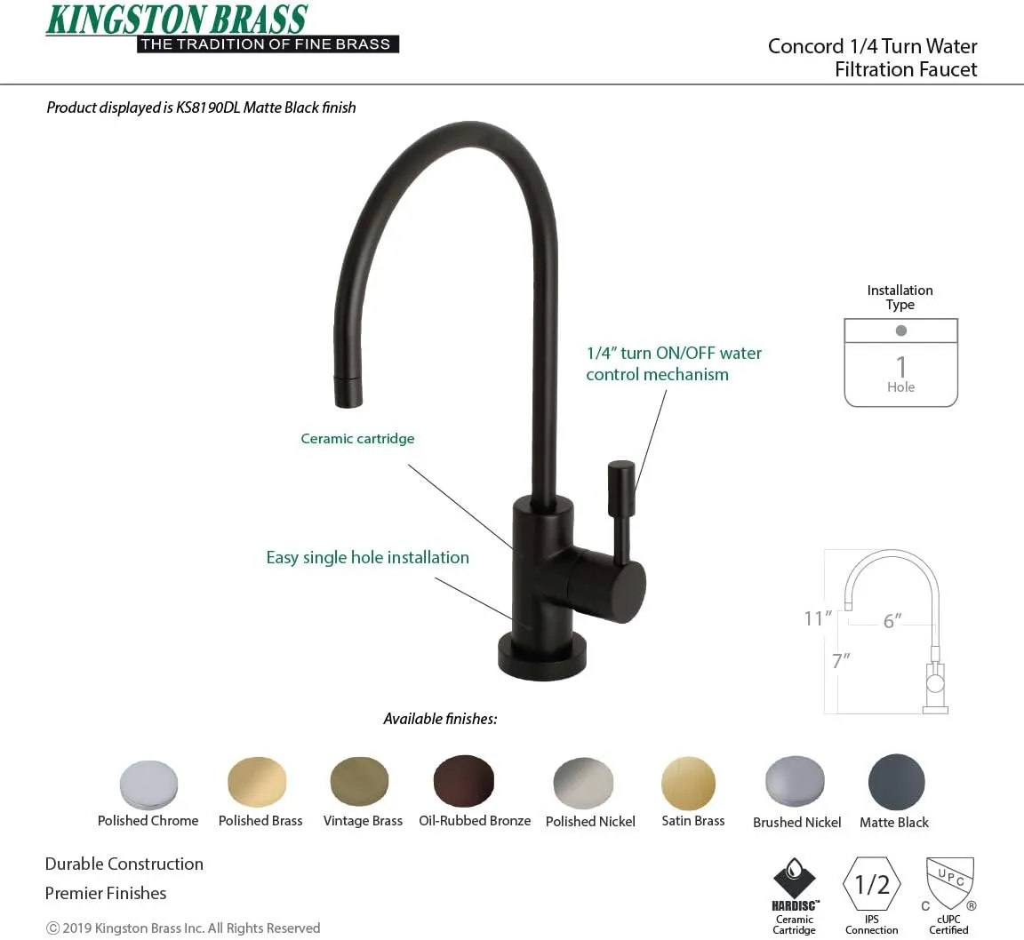 Kingston Brass KS8195DL Concord Water Filtration Faucet, 5-3/4 inch spout reach, Oil Rubbed Bronze
