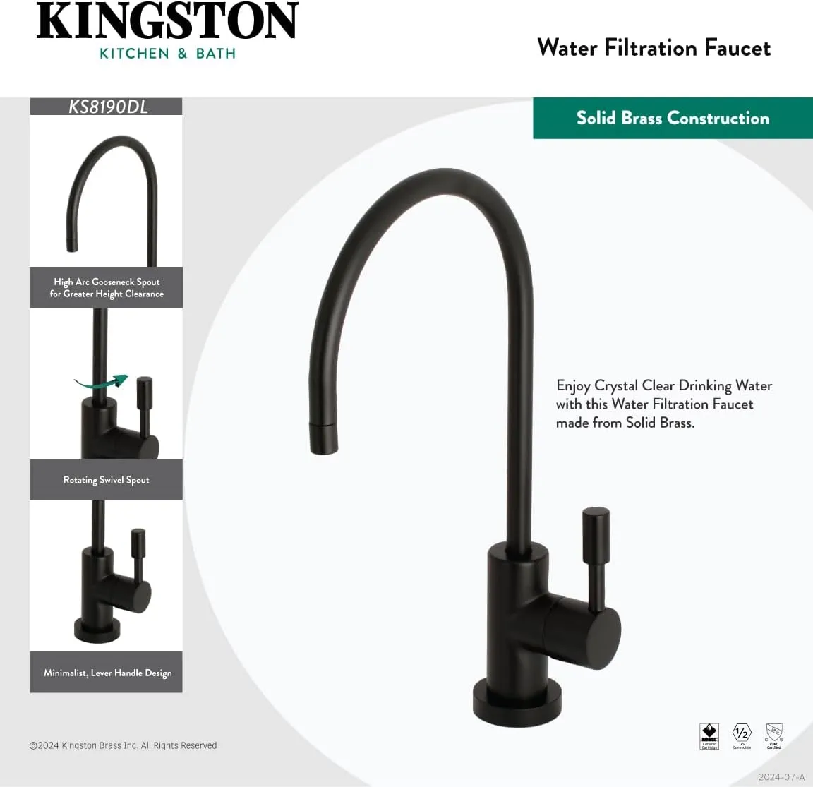 Kingston Brass KS8198DL Concord Water Filtration Faucet, 5-3/4" Spout Reach, Brushed Nickel