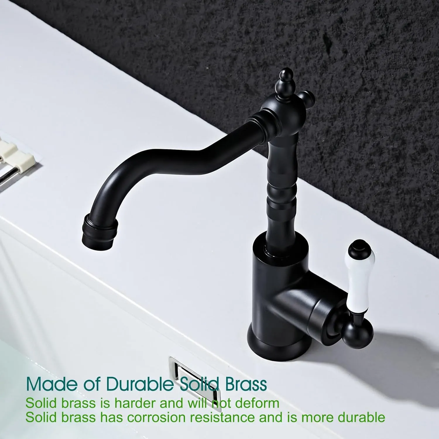 Kitchen Faucet Black Kitchen Sink Faucet Single Handle Single Hole Wet Bar Mixer Taps with 360° Swivel Long Curve Spout High Arc Bathroom Farmhouse Faucet Brass