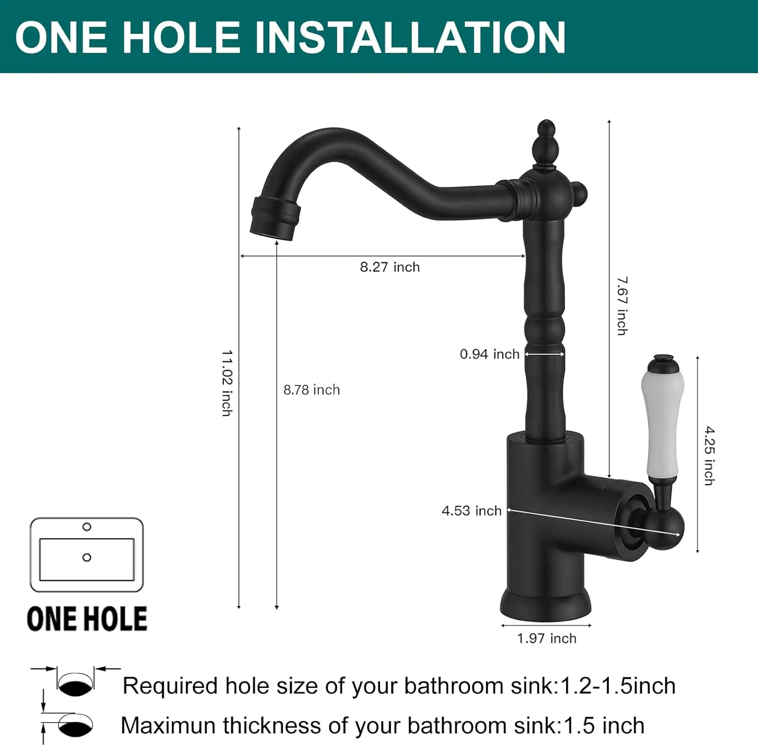 Kitchen Faucet Black Kitchen Sink Faucet Single Handle Single Hole Wet Bar Mixer Taps with 360° Swivel Long Curve Spout High Arc Bathroom Farmhouse Faucet Brass