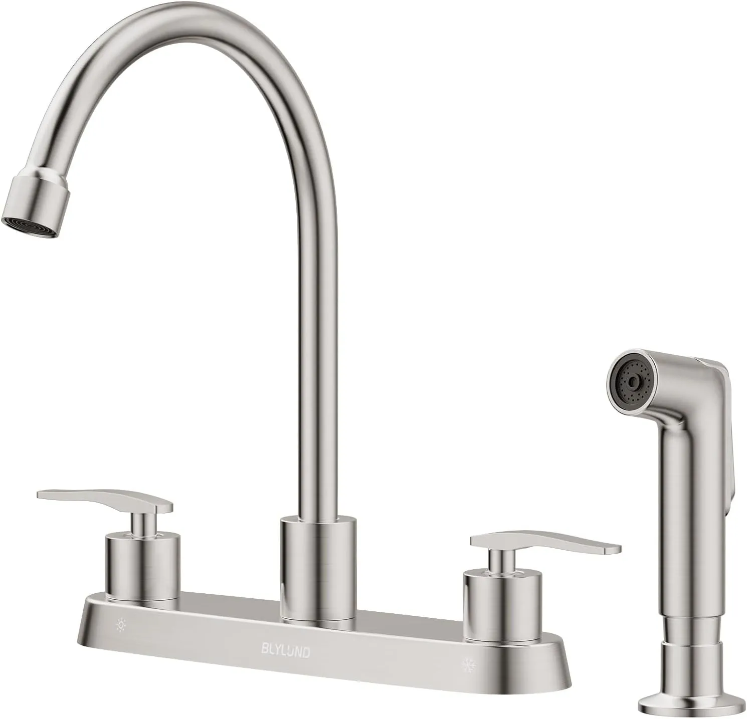 Kitchen Faucet with Side Sprayer, Brushed Nickel High Arc 8 Inch Centerset 2 Handles Stainless Steel Kitchen Sink Faucets for 4 Holes, Commercial RV Laundry Utility Kitchen Faucet