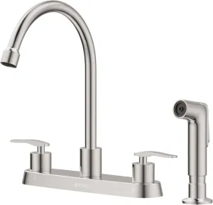 Kitchen Faucet with Side Sprayer, Brushed Nickel High Arc 8 Inch Centerset 2 Handles Stainless Steel Kitchen Sink Faucets for 4 Holes, Commercial RV Laundry Utility Kitchen Faucet