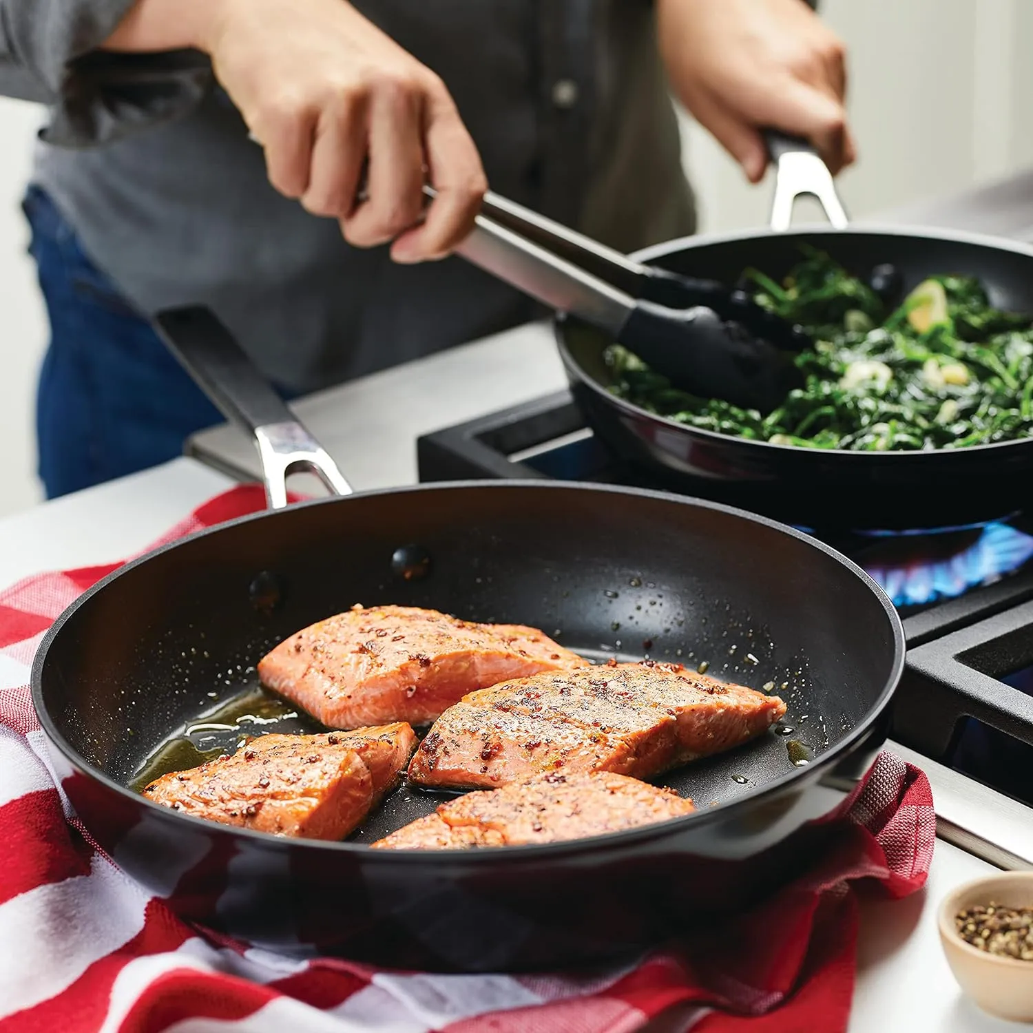 KitchenAid Hard Anodized Nonstick Frying Pans/Skillet Set, 8.25 Inch and 10 Inch, Onyx Black