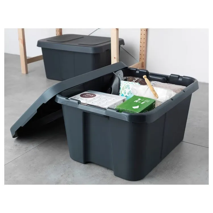 KLAMTARE Box with lid, in/outdoor, dark grey, 58x45x30 cm, 90292363