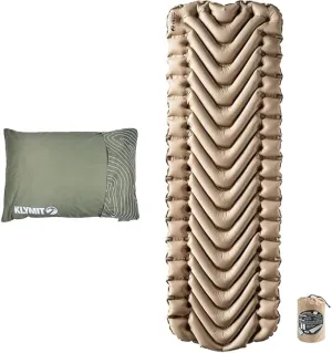 Klymit Drift Shredded Memory Foam Camping Pillow and Insulated Static V Inflatable Sleeping Pad Bundle for Outdoor Use