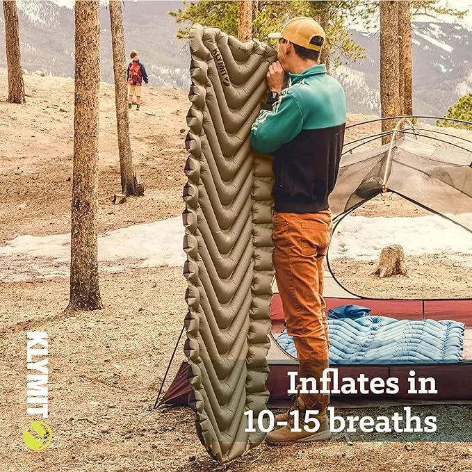 Klymit Drift Shredded Memory Foam Camping Pillow and Insulated Static V Inflatable Sleeping Pad Bundle for Outdoor Use