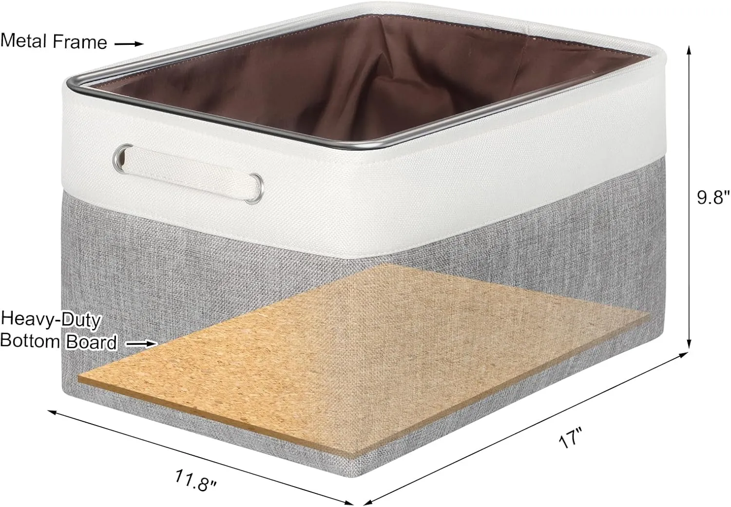 Kntiwiwo Large Fabric Foldable Storage Bin 17" x 11.8" x 9.8" Storage Baskets with Handle Large Cube Storage boxes for Closet, Shelves, Home, Set of 3, Grey