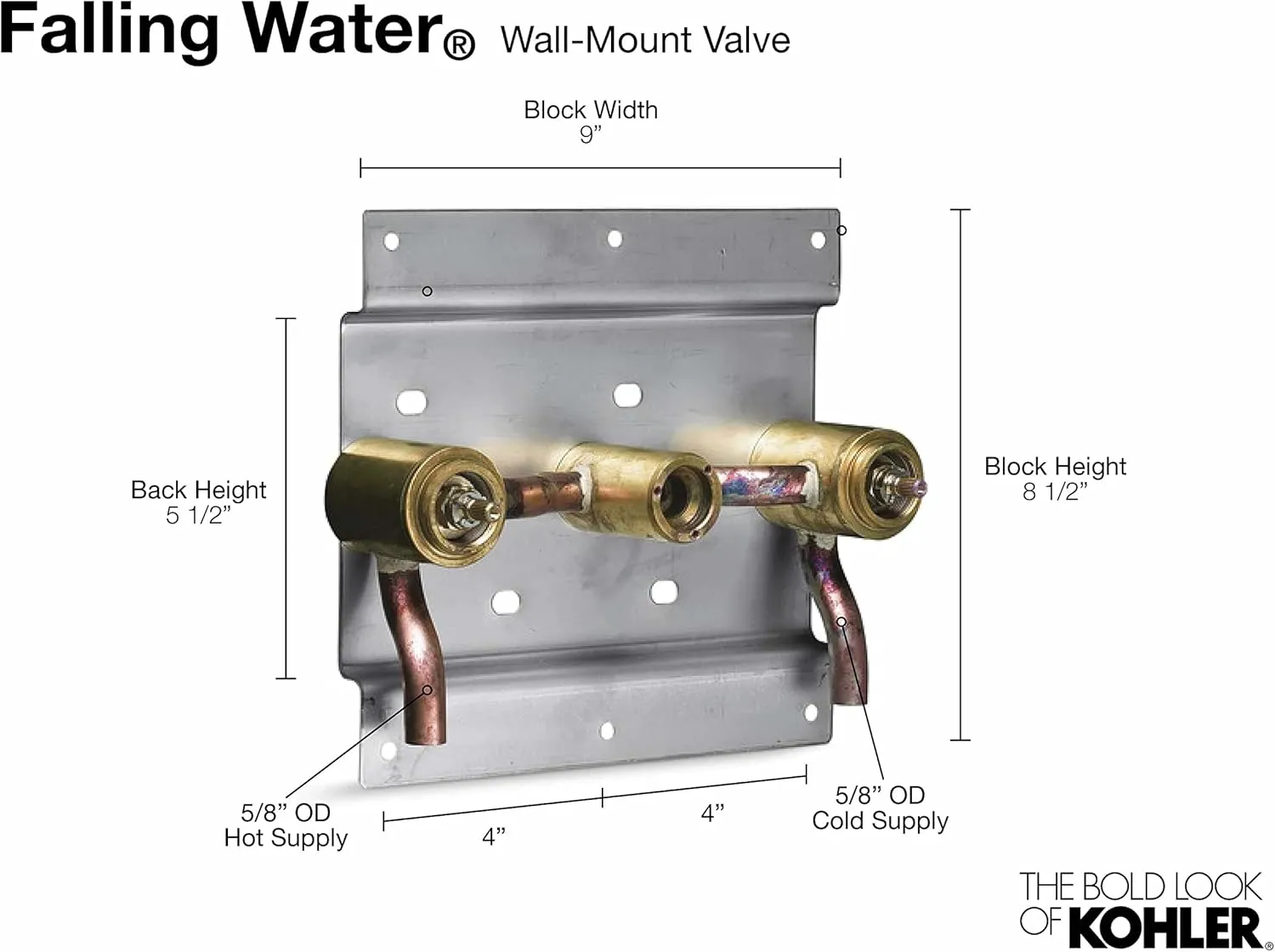 KOHLER 410-K-Na Falling Water 5/8" Two-Handle Ceramic Valve, Brass