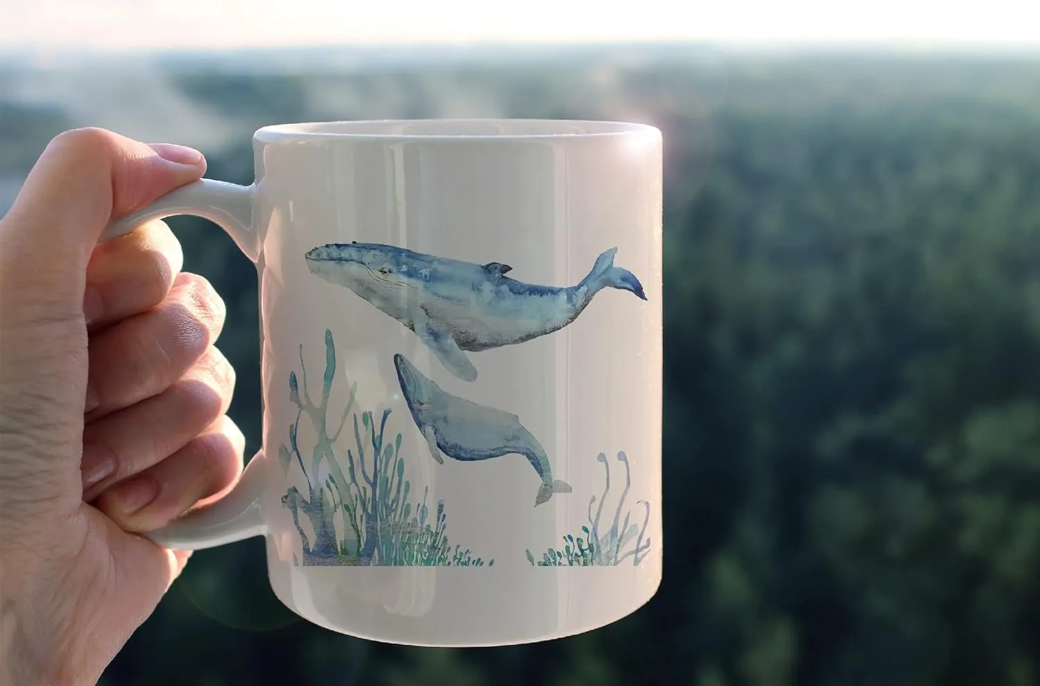 kunlisa Watercolor Shark Mug Cup,Sea Life Sharks Couple Ceramic Mug-11oz Coffee Milk Tea Mug Cup,Shark Lovers Gifts,Boys Men Students Kids Coworkers Gifts