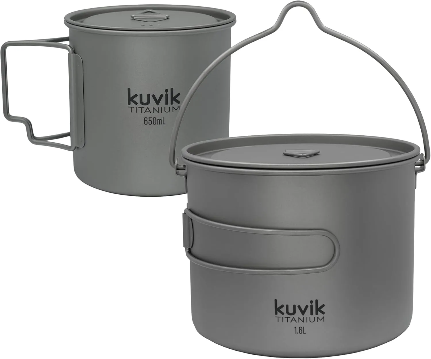 Kuvik 650ml (22 oz) Titanium Pot & 1600ml (54 oz) Titanium Pot with Bail Handle Bundle