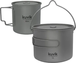 Kuvik 650ml (22 oz) Titanium Pot & 1600ml (54 oz) Titanium Pot with Bail Handle Bundle