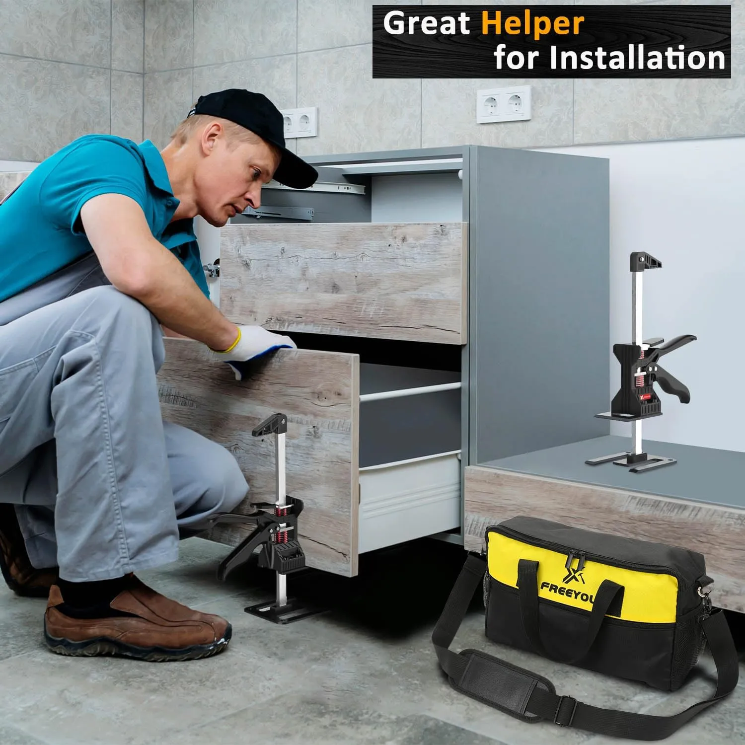 Labor Saving Arm Jack(2 Pcs),Multi-Function Height Adjustment Lifting Device with Portable Bag,Suitable for Door & Window Lifting,Drywall Lifts etc(13inch)