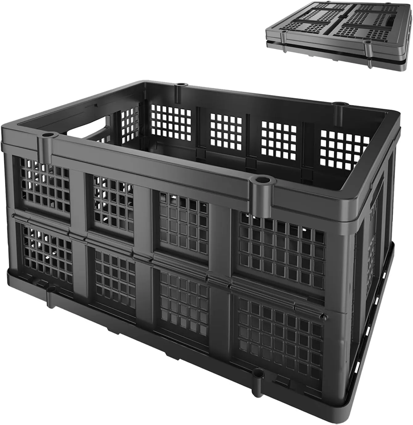 Large Collapsible Storage Crates | Stackable Storage Baskets | Plastic Folding Crates with Handles | Foldable Crate That Can Replace Shopping Cart.Black