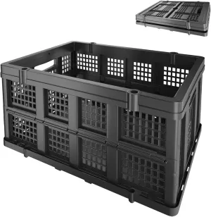 Large Collapsible Storage Crates | Stackable Storage Baskets | Plastic Folding Crates with Handles | Foldable Crate That Can Replace Shopping Cart.Black