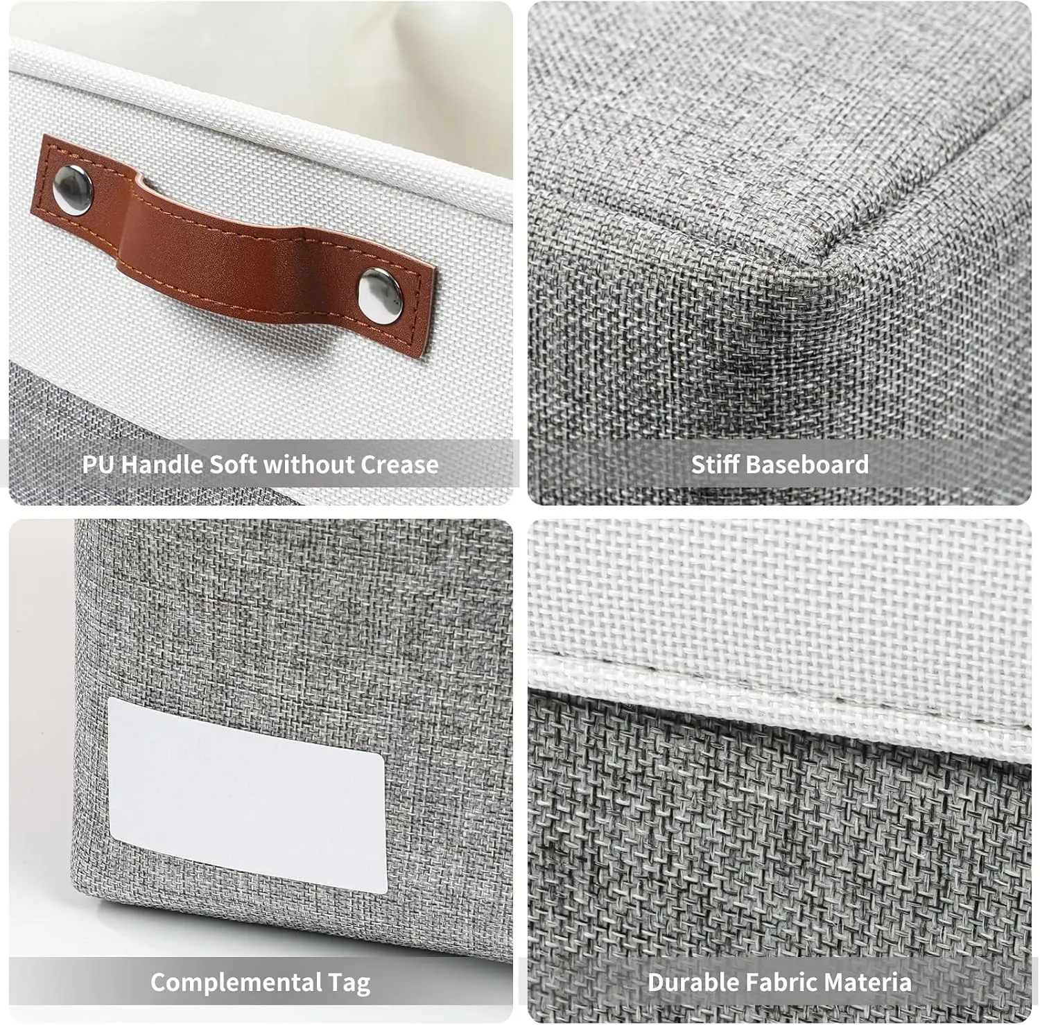 Large Fabric Storage Baskets | 50L Storage Bins, Decorative Linen Closet Baskets with Handles for Organizing, Shelf, Toys, Clothes, Home, Office, Nursery, 17x12x15Inches (Grey&White)