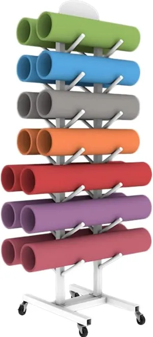 Large Floor-Standing Yoga Mat Rack with 360° Lockable Wheels, Metal Storage Organizer Holds 14 Mats for Home Gym