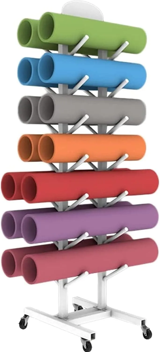 Large Floor-Standing Yoga Mat Rack with 360° Lockable Wheels, Metal Storage Organizer Holds 14 Mats for Home Gym