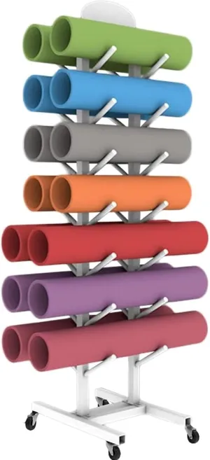 Large Floor Standing Yoga Mat Rack with Lockable Wheels – Metal Frame Exercise Mat Holder, Holds 14 Mats, Foam Roller Storage for Home Gym & Studio(With Wheels)