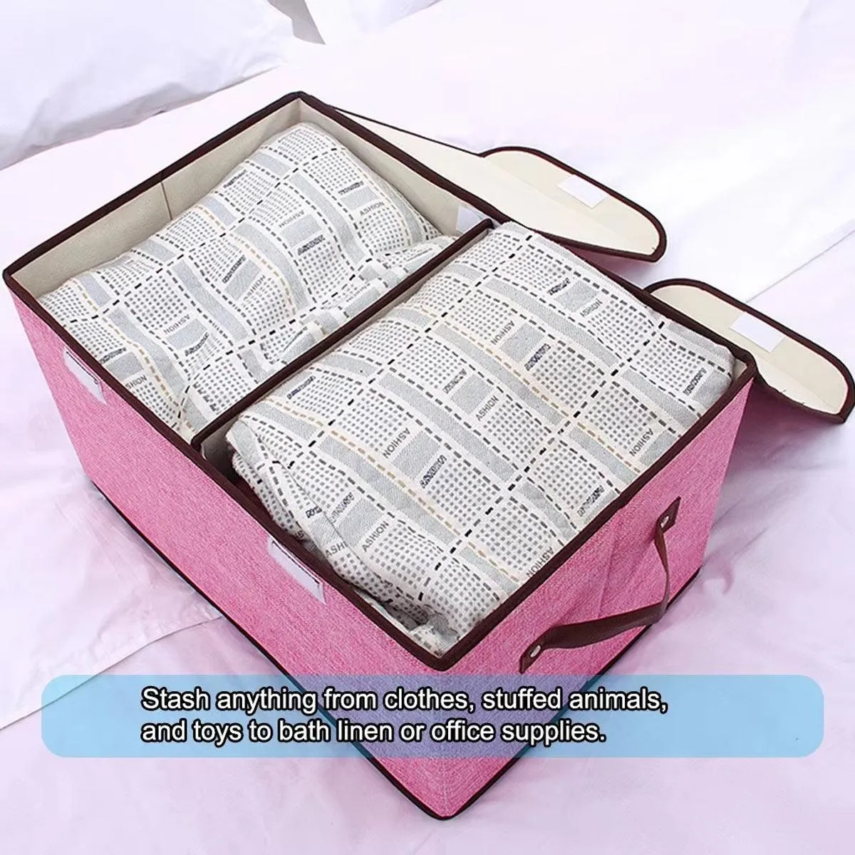 Large Foldable Cotton Linen Double Lid Storage Box Clothing Organizer for Dormitory