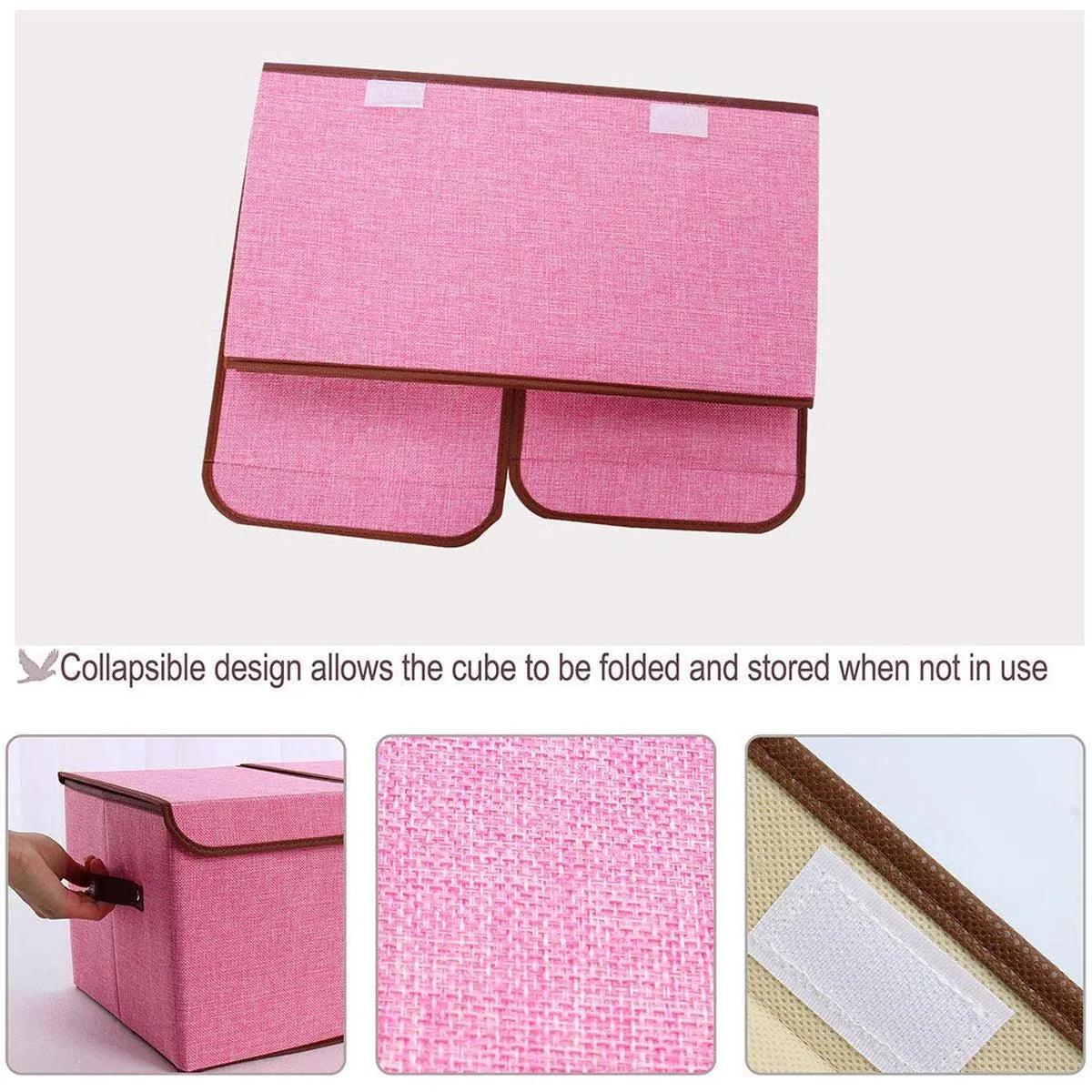 Large Foldable Cotton Linen Double Lid Storage Box Clothing Organizer for Dormitory