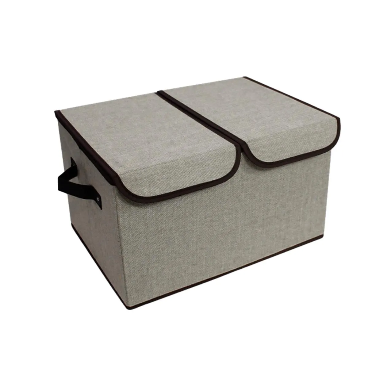 Large Foldable Cotton Linen Double Lid Storage Box Clothing Organizer for Dormitory