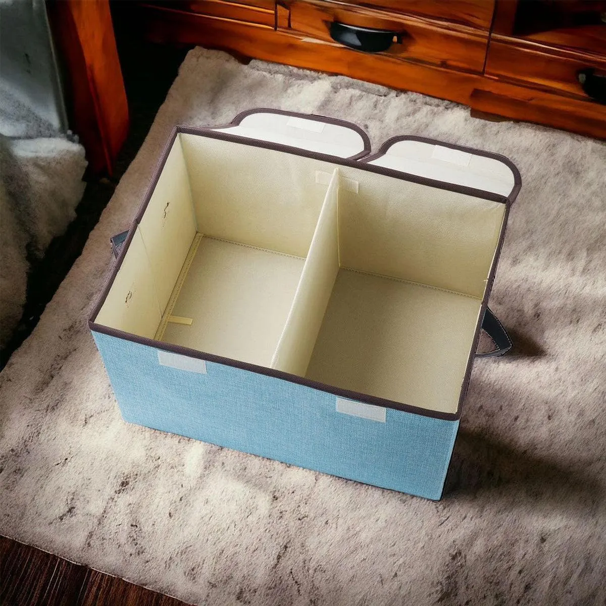 Large Foldable Cotton Linen Double Lid Storage Box Clothing Organizer for Dormitory