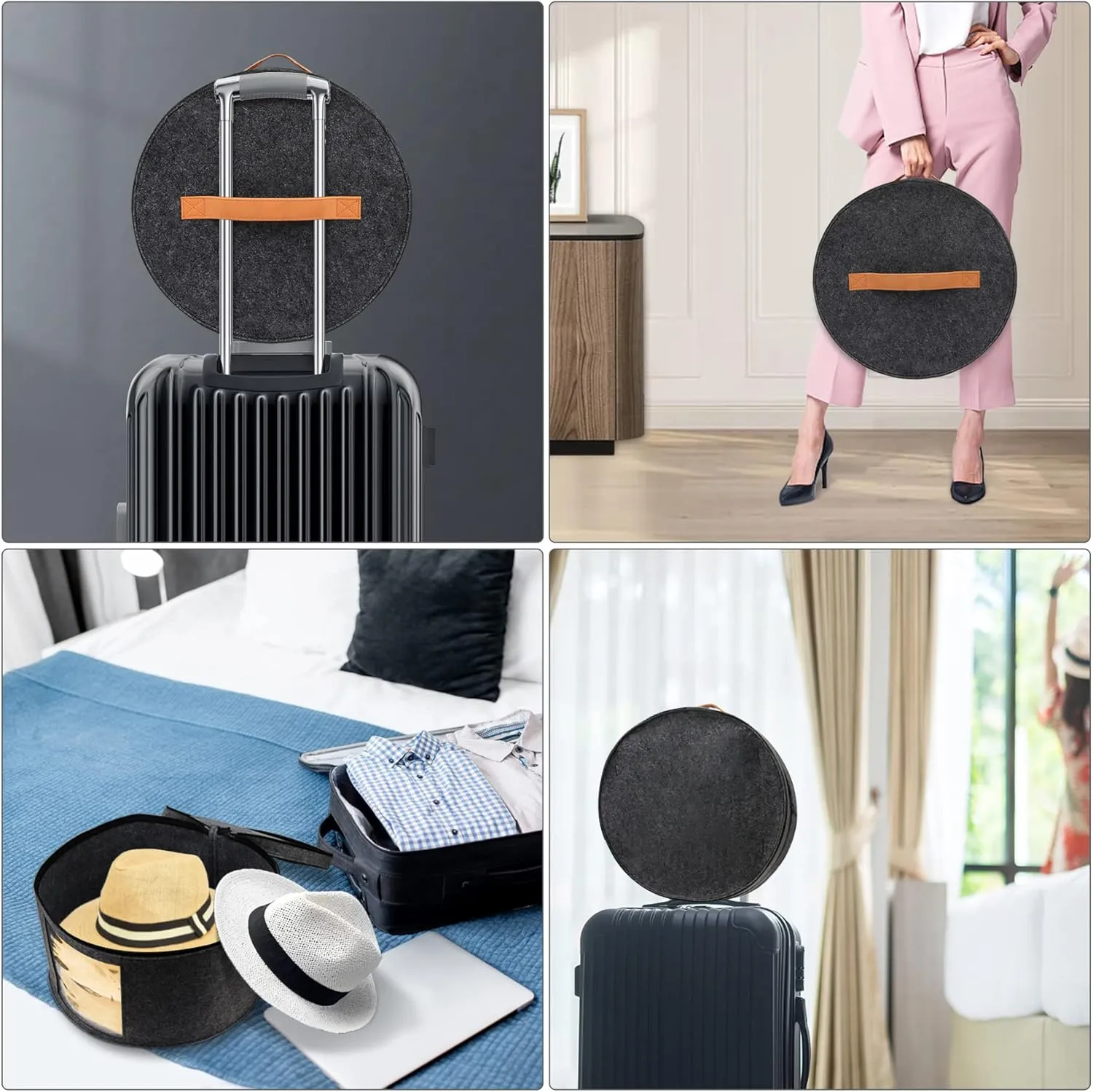 Large Hat Storage Box for Women & Men, 16" D x 10" H Hat Box Organizer，Foldable Round Travel Hat Boxes with Dustproof Lid, Stuffed Toy Storage Bin Bag (Dark Gray)