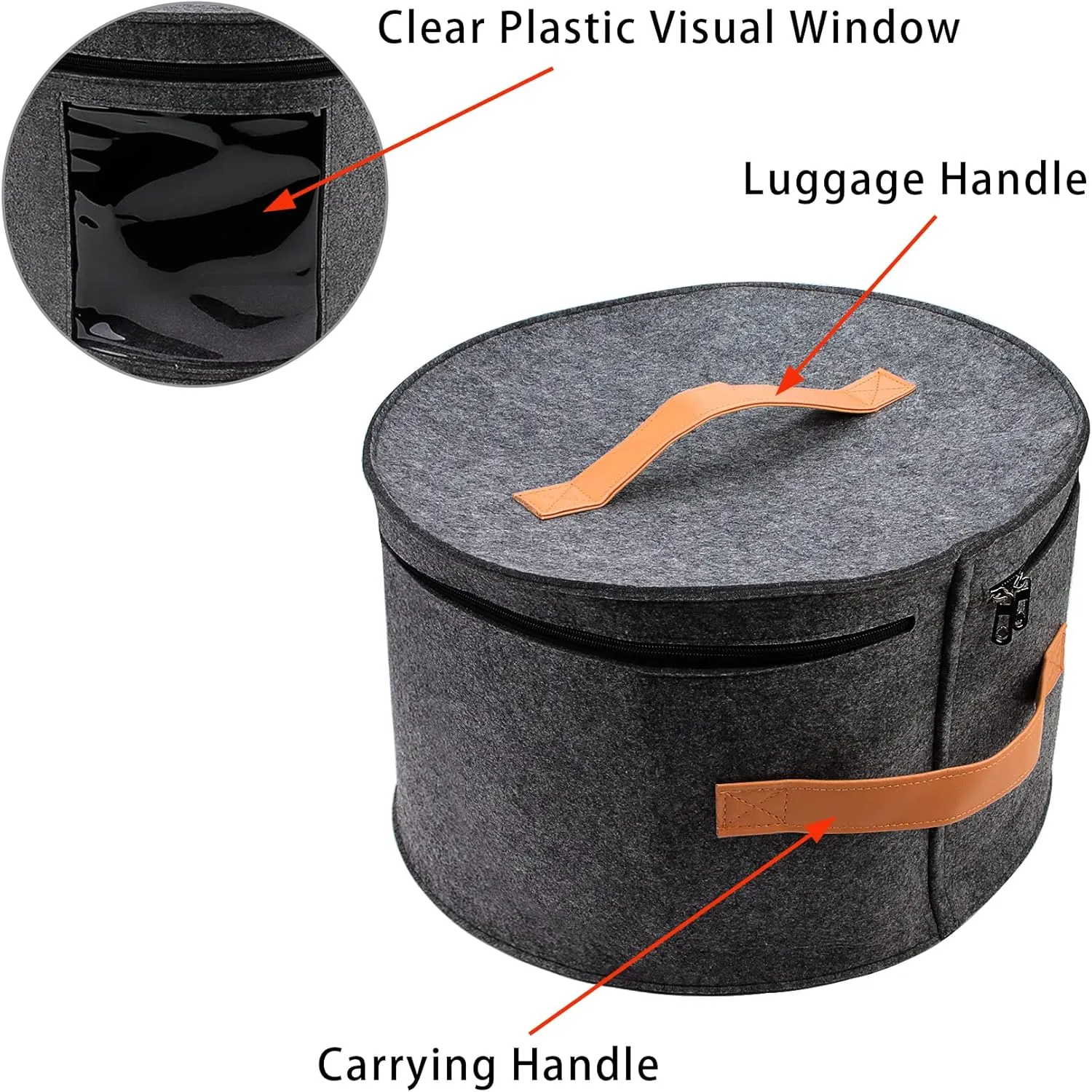 Large Hat Storage Box for Women & Men, 16" D x 10" H Hat Box Organizer，Foldable Round Travel Hat Boxes with Dustproof Lid, Stuffed Toy Storage Bin Bag (Dark Gray)