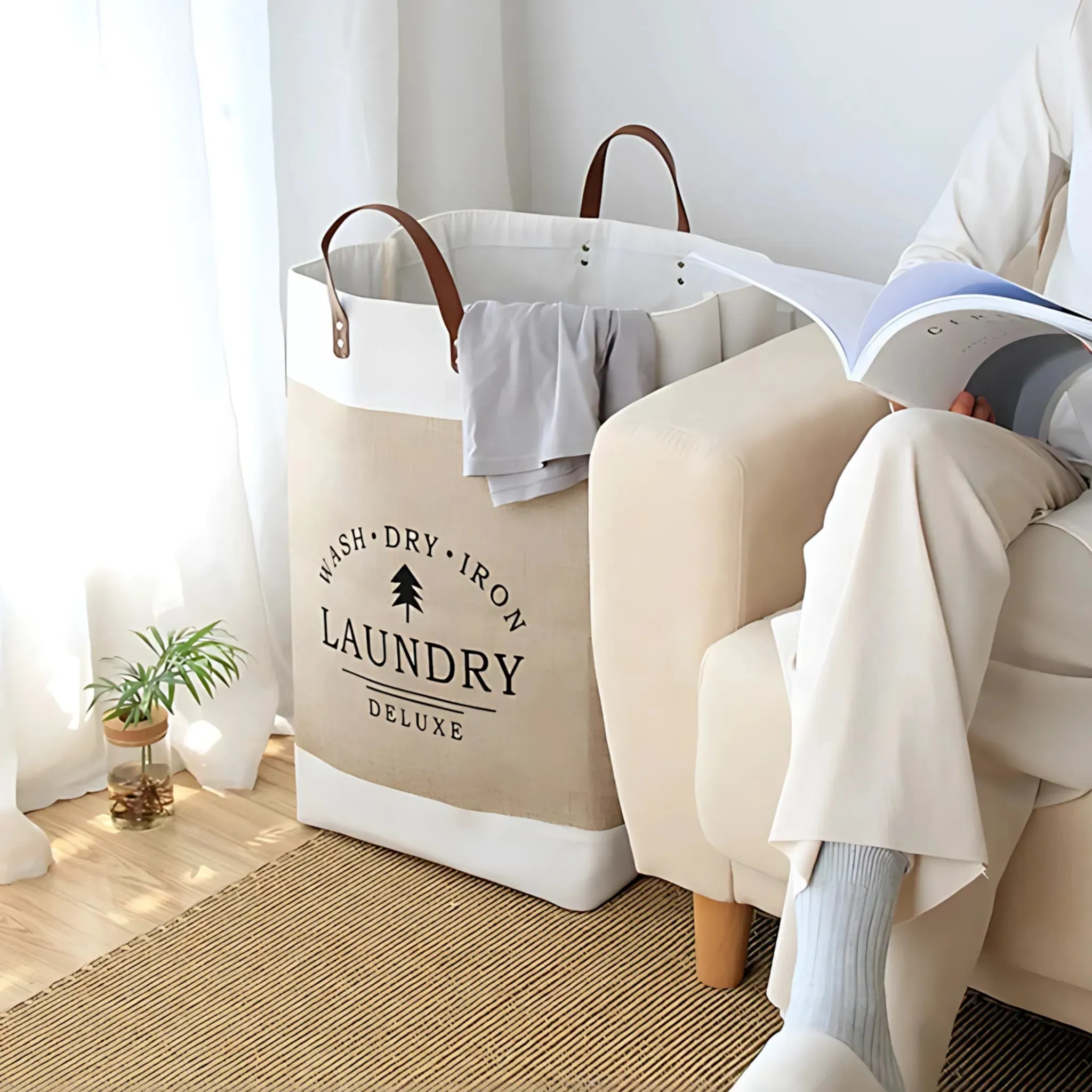 Large Laundry Basket - Foldable Fabric Clothes Storage Bin